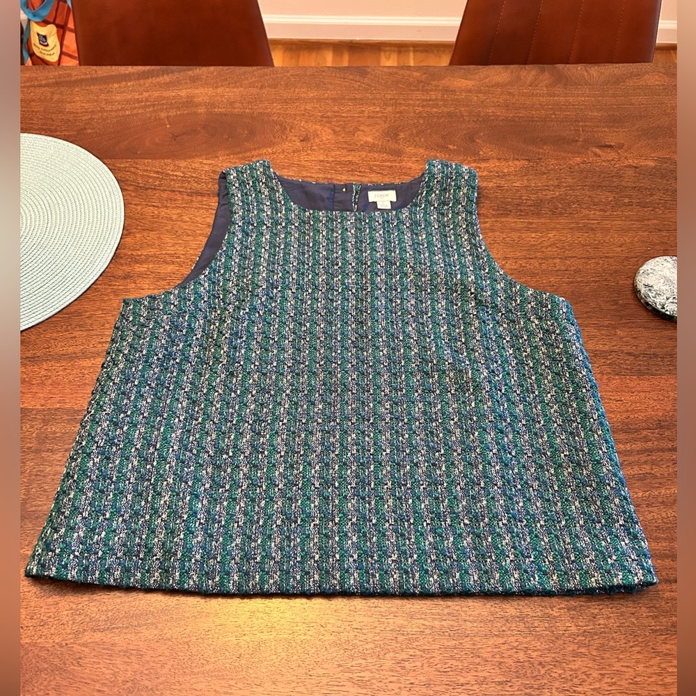 J. Crew Tweed Green/Blue Blouse - Picture 6 of 7